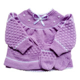 Kit Casaquinho Pérolas Luxo Touca Sapatinho Bebe Tricô Lâ