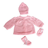 Kit Casaquinho Tricô Bebê Toquinha Luva E Sapatinho Inverno