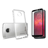 Kit Case Capa Proteção Para Motorola Moto Z3 Play + Pelicula Cor Transparente