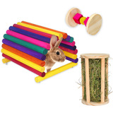 Kit Casinha Porta Feno E Brinquedo Para Mini Coelhos