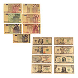 Kit Cédulas Euro + Cédulas Dolar Douradas Fantasia Coleção