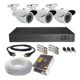 Kit Cftv Monitoramento 3 Cameras Infra Hd 1.3 Mp Dvr 4 Ch