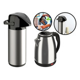 Kit Chaleira Jarra Elétrica + Garrafa Térmica Inox 1l Café