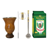 Kit Chimarrão Cuia Porongo Bomba Inox Ouro E Erva Mate 