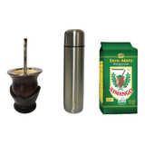 Kit Chimarrão Cuia Porongo Bomba Inox Térmica 1l E Erva Mate