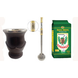 Kit Chimarrão Cuia Porongo E Bomba Aço Inox Detalhes Ouro 18