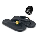 Kit Chinelo Nuvem Feminino Com Broche Super Leve E Relogio