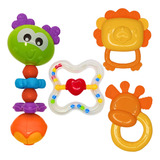Kit Chocalho Mordedor Bebe Brinquedo Sensorial Infantil 4pcs