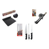 Kit Churrasco C/ Grill Teflon, Acendedor, Faca Chaira Garfo