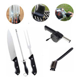 Kit Churrasco Faca, Amolador, Garfo + Escova + Acendedor Aut