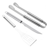 Kit Churrasco Pegador Longo Espátula E Faca Utensílio Grelha