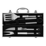 Kit Churrasco Premium 4 Peças Inox Profissional Com Maleta