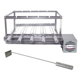 Kit Churrasqueira Grill Inox Gira 5 Espetos Giratórios Brasa