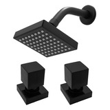 Kit Chuveiro Ducha Preto Fosco + 2 Acabamentos Registro Luxo