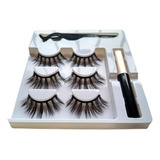 Kit Cílios Magnéticos Postiços Imã + Delineador Mod 19