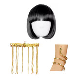 Kit Cleópatra Peruca + Tiara + Pulseira Bracelete Cobra 3pçs