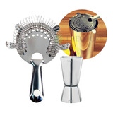 Kit Coador Strainer Inox 4 Apoios E Dosador Duplo 25x50ml