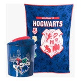 Kit Cobertor Balde D Pipoca Harry Potter Hogwarts Manta Geek