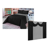 Kit Cobre Leito Colcha Casal Queen + Cortina De Quarto 2m