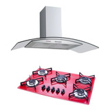 Kit Coifa 90 Cm Curva + Cooktop 5 Bocas Vermelho Safanelli