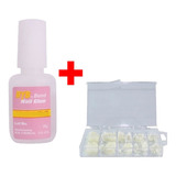 Kit Cola Para Unhas Postiças Com Pincel + Kit 100 Unhas Tips
