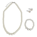 Kit Colar + Brincos + Pulseira De Pérolas Pedras Strass