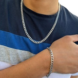 Kit Colar Corrente Masculina Grumet + Pulseira 7mm 60cm Aço