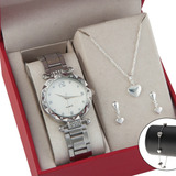 Kit Colar Pulseira E Brincos + Relógio Feminino Original Top