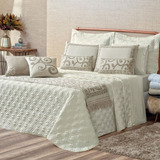 Kit Colcha Cobre Leito Casal Queen Turin 5 Peças 180 Fios Cor Marfim Matelado