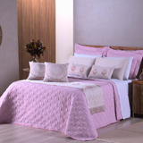 Kit Colcha Cobre Leito Casal Queen Turin 5 Peças 180 Fios Cor Rose Matelado