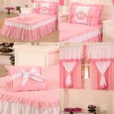 Kit Colcha+cortina Para Menina Solteiro Infantil 4 Pc Rainha