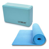 Kit Colchonete + Bloco De Apoio Para Yoga / Pilates Eva Azul