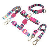 Kit Coleira Peitoral H Anti-puxão Guia Cinto Lhasa Apso Rosa