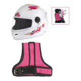 Kit Colete Cinto Segurança Infantil Rosa P/ Moto + Capacete 