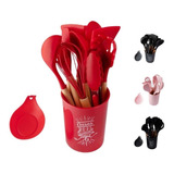 Kit Colheres Jogo 13 Peças Silicone Copo Suporte Espatulas