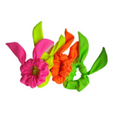 Kit Com 04 Scrunchies Neon Com Lacinho