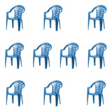 Kit Com 10 Cadeiras Infantis Plastico Resistente Azul