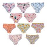 Kit Com 10 Calcinhas Infantis De Algodão Estampadas Menina