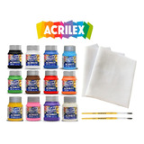 Kit Com 12 Tintas De Tecido Acrilex 37ml +pincéis + 2 Panos!