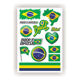 Kit Com 13 Adesivos Bandeira Do Brasil Capacete Moto Carro