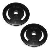 Kit Com 2 Anilhas Injetadas Emar De 15 Kg Cada Furo Olímpico