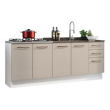 Kit Com 2 Balcões De Cozinha Modulada Para Cooktop E Pia 3 Gavetas 4 Portas Madesa Agata Cor Branco/crema Xmgrag200001