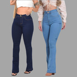Kit Com 2 Calças Feminina Flare Cintura Alta Boca De Sino