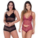 Kit Com 2 Conjunto Espera Marido Sensual Sexy Lingerie Luxo