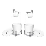 Kit Com 2 Suporte Papel Higiênico Com Lixeira Branca N304-4