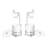 Kit Com 2 Suporte Papel Higiênico Com Lixeira Branca N304-42