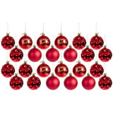 Kit Com 24 Bolas Pendente Decorativa Natal Cor Vermelha 6cm