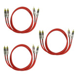 Kit Com 3 Cabos Rca 1 Metro Blindado Banhado A Prata