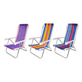 Kit Com 3 Cadeiras De Praia Piscina Varanda Alta Alumínio