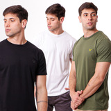 Kit Com 3 Camisetas Sem Estampa Básica Militar Branca Preta